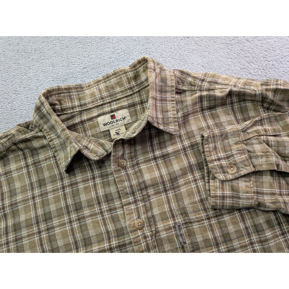 Woolrich Mens XL Barley Plaid Flannel Button Down Shirt Long Sleeve 6262 Cotton
